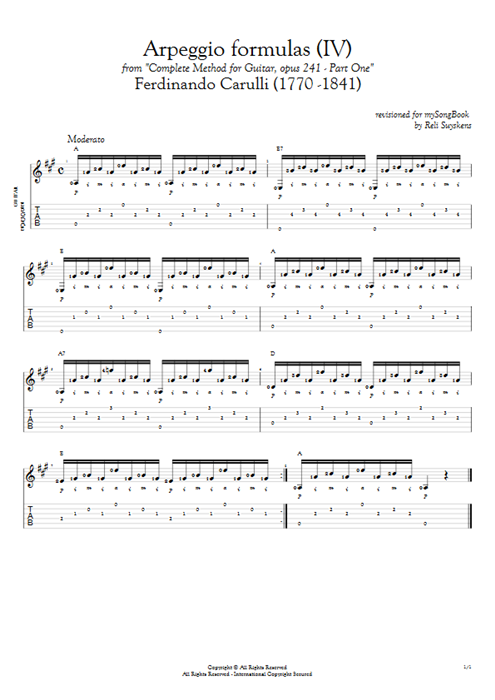 Opus 241 Part One Arpeggio Formulas (IV) Ferdinando Carulli guitar pro tab AGuitar Solo Guitar mysongbook