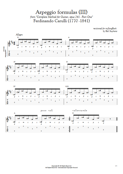 Opus 241 Part One Arpeggio Formulas (III) Ferdinando Carulli guitar pro tab AGuitar Solo Guitar mysongbook