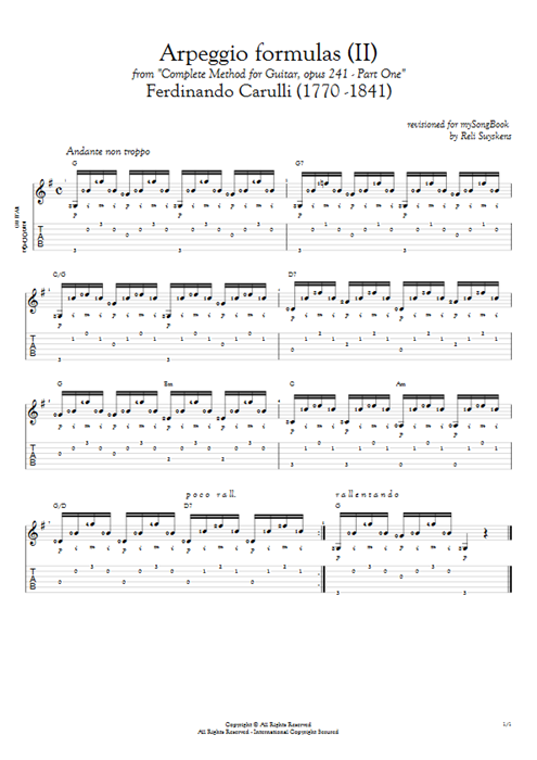 Opus 241 Part One Arpeggio Formulas (II) Ferdinando Carulli guitar pro tab AGuitar Solo Guitar mysongbook
