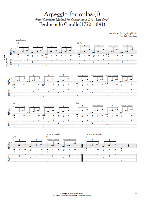 Opus 241 Part One Arpeggio Formulas (I) Ferdinando Carulli guitar pro tab AGuitar Solo Guitar mysongbook