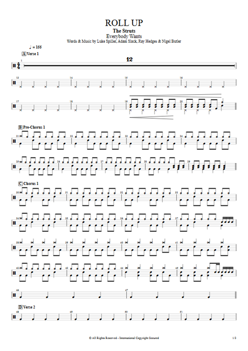 Roll Up The Struts guitar pro tab Drums Full Score mysongbook