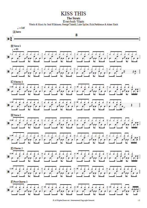 Kiss This The Struts guitar pro tab Drums Full Score mysongbook