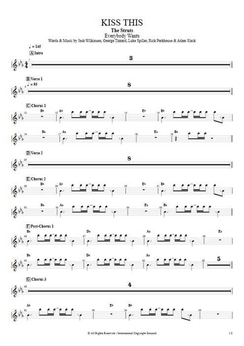 Kiss This The Struts guitar pro tab Synth Full Score mysongbook