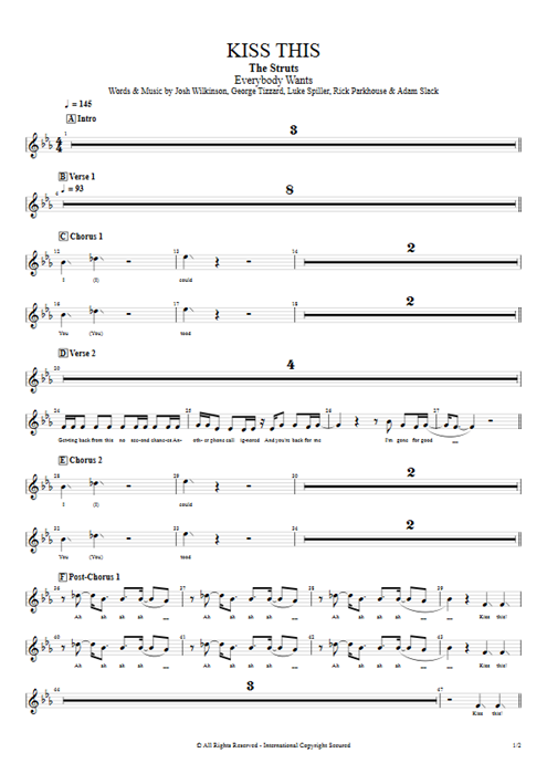 Kiss This The Struts guitar pro tab BackVoc Full Score mysongbook