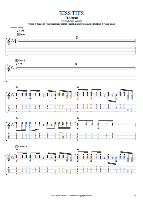 Kiss This The Struts guitar pro tab EGuitarI Guitars, Bass & Backing Track mysongbook