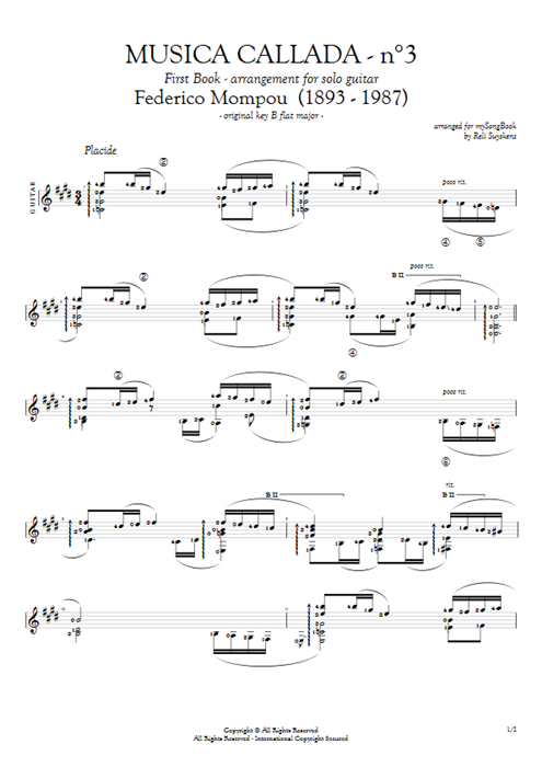 Musica Callada N°3 Federico Mompou guitar pro tab AGuitar Solo Guitar mysongbook