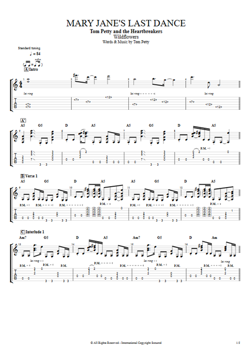 Mary Jane's Last Dance Tom Petty guitar pro tab EGuitarI Full Score mysongbook