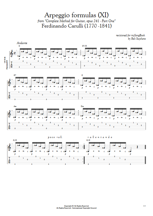 Opus 241 Part One Arpeggio Formulas (XI) Ferdinando Carulli guitar pro tab AGuitar Solo Guitar mysongbook