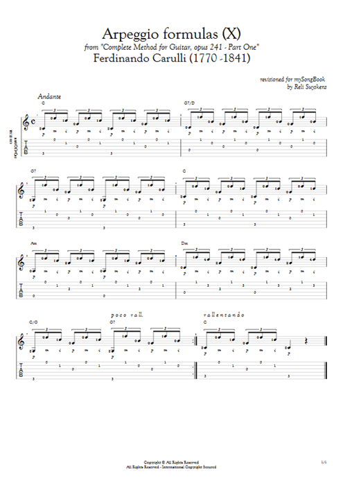 Opus 241 Part One Arpeggio Formulas (X) Ferdinando Carulli guitar pro tab AGuitar Solo Guitar mysongbook