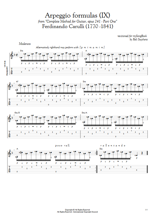 Opus 241 Part One Arpeggio Formulas (IX) Ferdinando Carulli guitar pro tab AGuitar Solo Guitar mysongbook