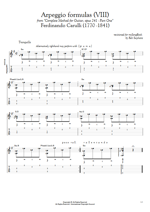 Opus 241 Part One Arpeggio Formulas (VIII) Ferdinando Carulli guitar pro tab AGuitar Solo Guitar mysongbook