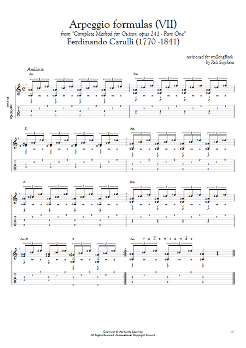 Opus 241 Part One Arpeggio Formulas (VII) Ferdinando Carulli guitar pro tab AGuitar Solo Guitar mysongbook