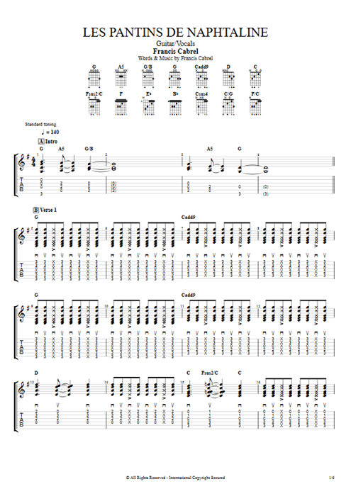 Les pantins de naphtaline Francis Cabrel guitar pro tab AGuitar Guitar & Vocals mysongbook