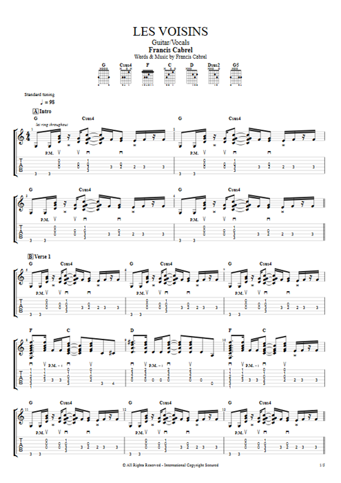 Les voisins Francis Cabrel guitar pro tab AGuitar Guitar & Vocals mysongbook
