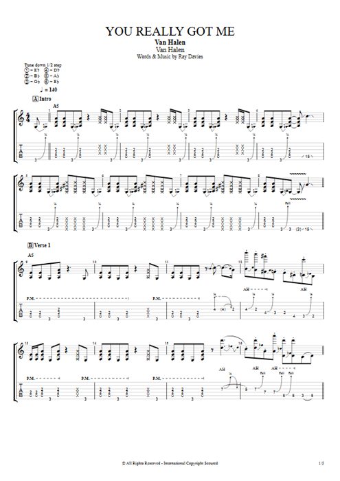 You Really Got Me Van Halen guitar pro tab EGuitar Full Score mysongbook