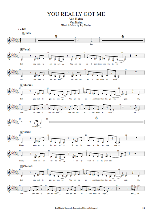 You Really Got Me Van Halen guitar pro tab Vocals Guitar, Bass & Backing Track mysongbook
