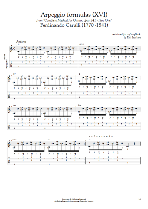 Opus 241 Part One Arpeggio Formulas (XVI) Ferdinando Carulli guitar pro tab AGuitar Solo Guitar mysongbook