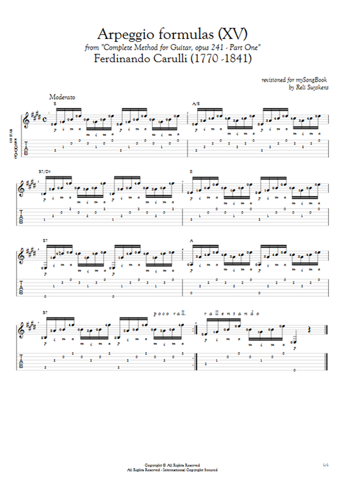 Opus 241 Part One Arpeggio Formulas (XV) Ferdinando Carulli guitar pro tab AGuitar Solo Guitar mysongbook