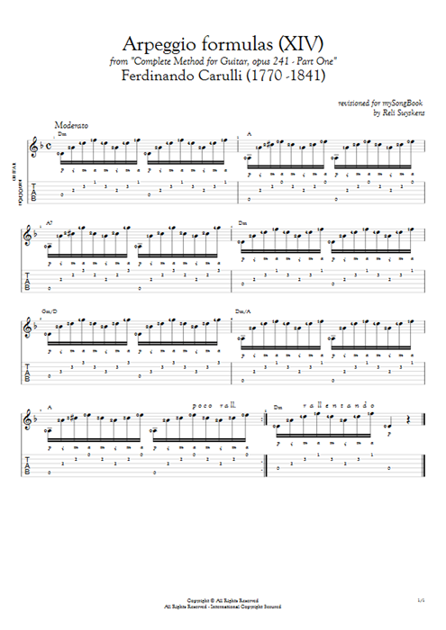 Opus 241 Part One Arpeggio Formulas (XIV) Ferdinando Carulli guitar pro tab AGuitar Solo Guitar mysongbook