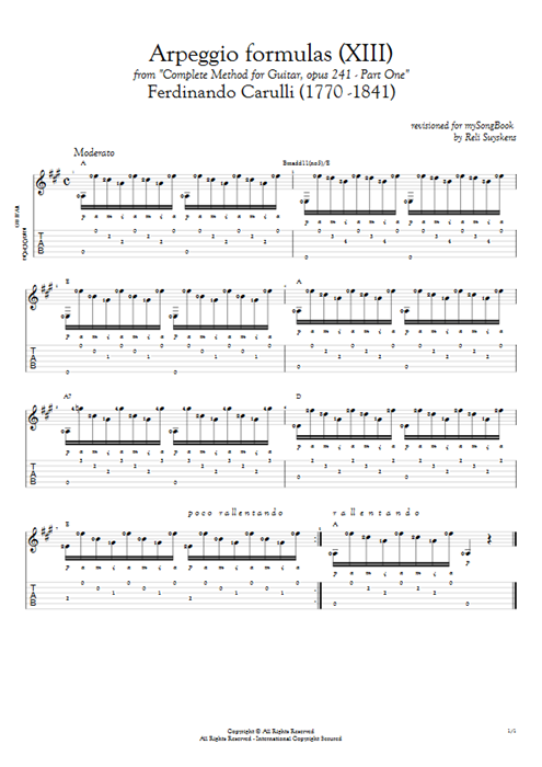 Opus 241 Part One Arpeggio Formulas (XIII) Ferdinando Carulli guitar pro tab AGuitar Solo Guitar mysongbook