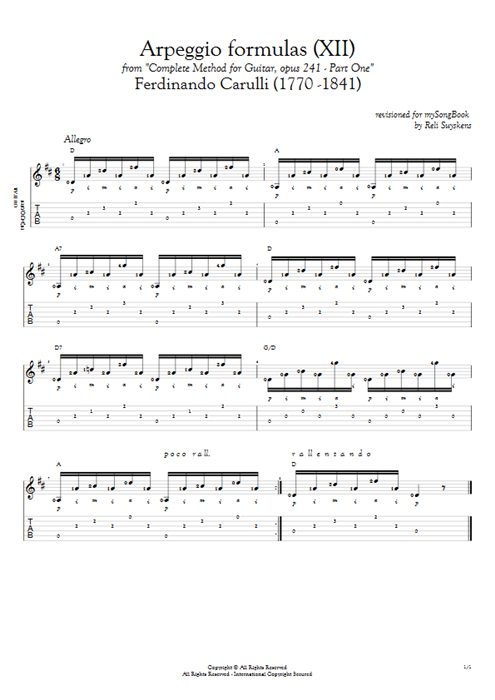Opus 241 Part One Arpeggio Formulas (XII) Ferdinando Carulli guitar pro tab AGuitar Solo Guitar mysongbook