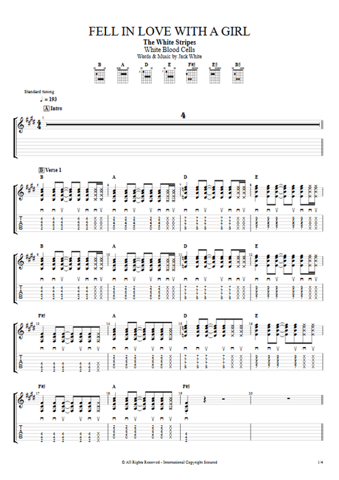 Fell in Love with a Girl The White Stripes guitar pro tab EGuitarII Guitars & Backing Track mysongbook