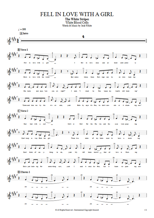 Fell in Love with a Girl The White Stripes guitar pro tab Vocals Guitars & Backing Track mysongbook