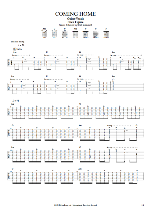 Coming Home Stick Figure guitar pro tab AGuitar Guitar & Vocals mysongbook