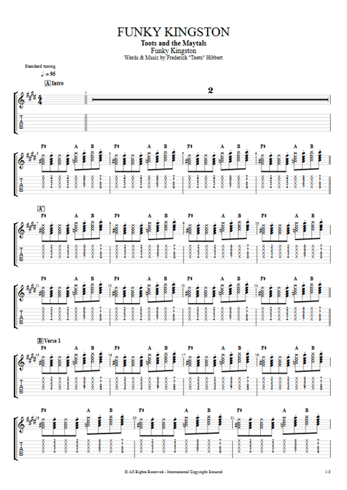 Funky Kingston Toots and the Maytals guitar pro tab EGuitarI Full Score mysongbook