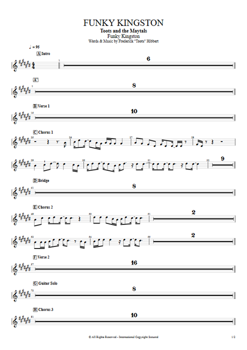 Funky Kingston Toots and the Maytals guitar pro tab Sax Full Score mysongbook