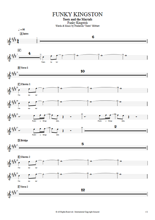 Funky Kingston Toots and the Maytals guitar pro tab BackVoc Full Score mysongbook