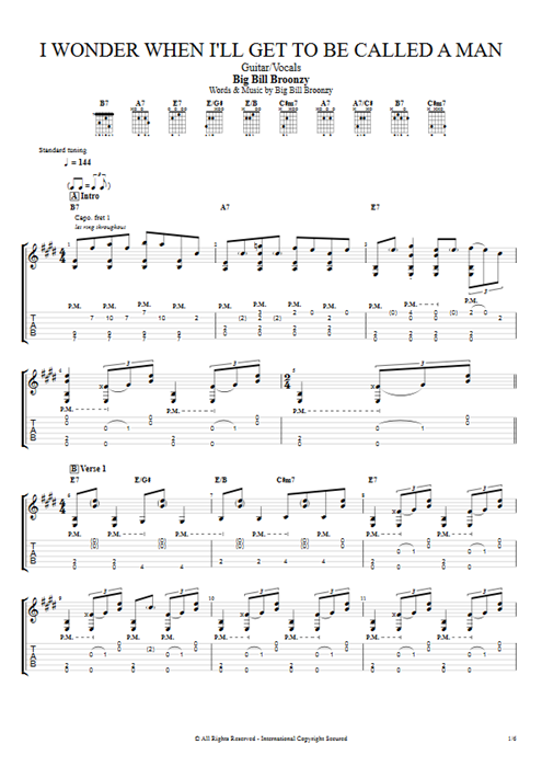 I Wonder When I'll Get to Be Called a Man Big Bill Broonzy guitar pro tab AGuitar Guitar & Vocals mysongbook