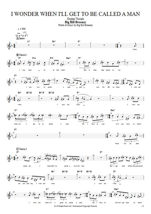 I Wonder When I'll Get to Be Called a Man Big Bill Broonzy guitar pro tab Vocals Guitar & Vocals mysongbook