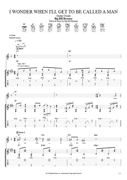 I Wonder When I'll Get to Be Called a Man Big Bill Broonzy guitar pro tab Full Score Guitar & Vocals mysongbook
