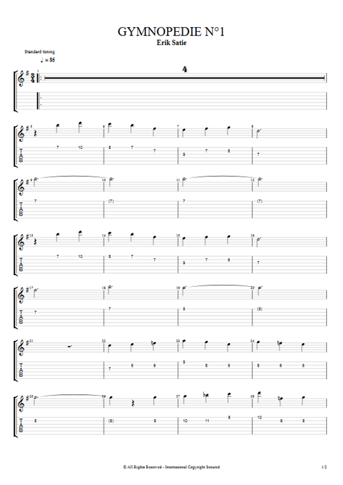 Gymnopedie N°1 Erik Satie guitar pro tab AGuitarI Guitars mysongbook