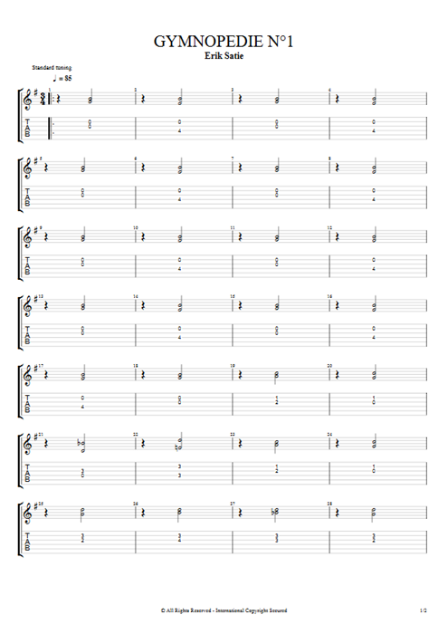 Gymnopedie N°1 Erik Satie guitar pro tab AGuitarII Guitars mysongbook