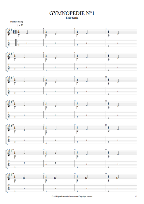 Gymnopedie N°1 Erik Satie guitar pro tab AGuitarIII Guitars mysongbook