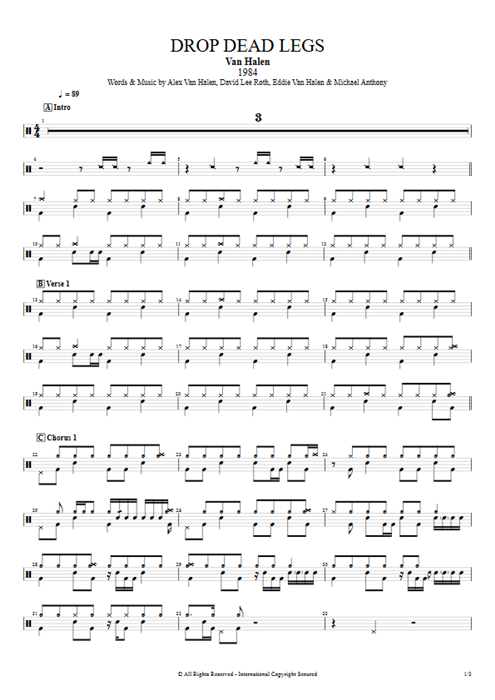 Drop Dead Legs Van Halen guitar pro tab Drums Full Score mysongbook
