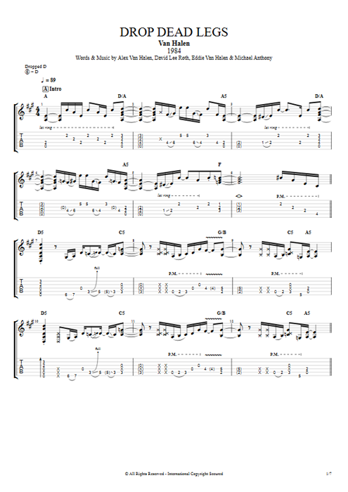 Drop Dead Legs Van Halen guitar pro tab EGuitarI Guitars, Bass & Backing Track mysongbook