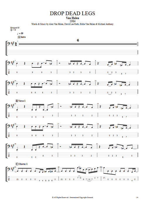 Drop Dead Legs Van Halen guitar pro tab EBass Guitars, Bass & Backing Track mysongbook