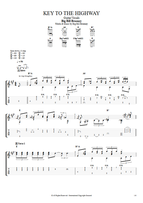 Key to the Highway Big Bill Broonzy guitar pro tab AGuitar Guitar & Vocals mysongbook