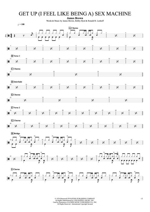Get Up (I Feel Like Being a) Sex Machine James Brown guitar pro tab Drums Full Score mysongbook