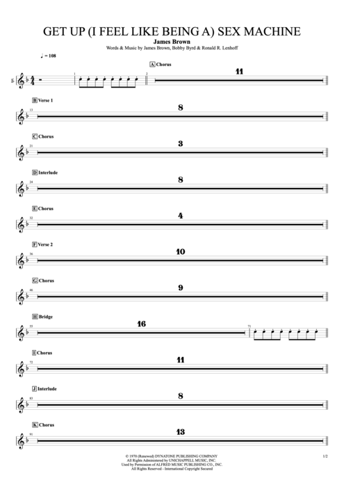 Get Up (I Feel Like Being a) Sex Machine James Brown guitar pro tab TrumpetI Full Score mysongbook