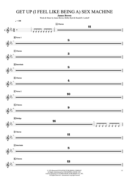 Get Up (I Feel Like Being a) Sex Machine James Brown guitar pro tab TrumpetII Full Score mysongbook