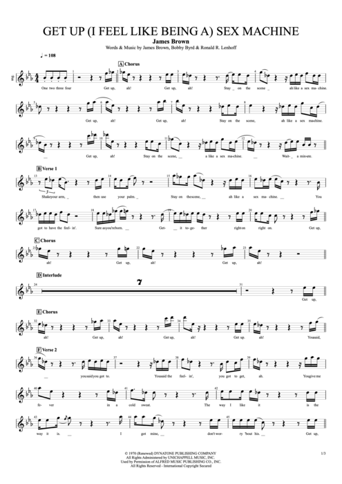 Get Up (I Feel Like Being a) Sex Machine James Brown guitar pro tab Vocals Full Score mysongbook