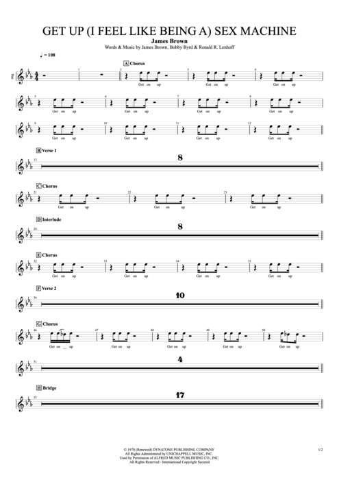 Get Up (I Feel Like Being a) Sex Machine James Brown guitar pro tab BackVoc Full Score mysongbook