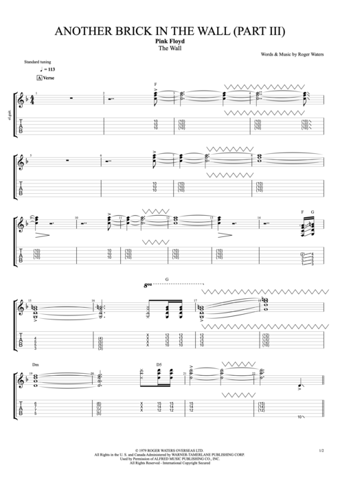 Another Brick in the Wall (Part 3) Pink Floyd guitar pro tab EGuitarII Full Score mysongbook
