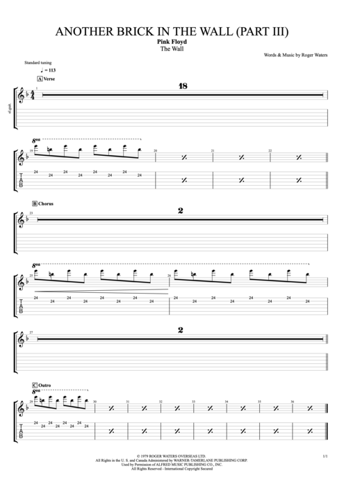 Another Brick in the Wall (Part 3) Pink Floyd guitar pro tab EGuitarIII Full Score mysongbook