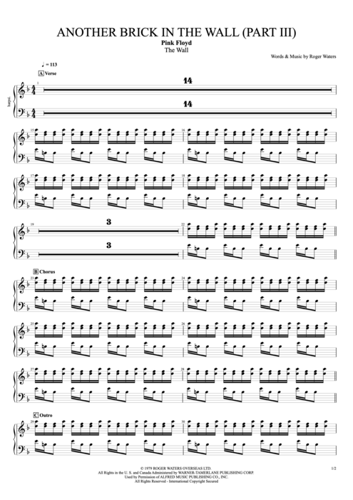 Another Brick in the Wall (Part 3) Pink Floyd guitar pro tab Synth Full Score mysongbook