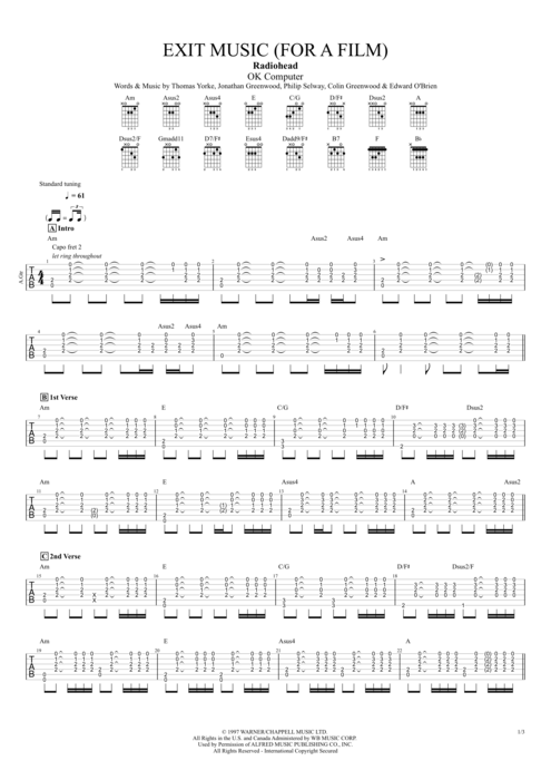 Exit Music (For a Film) Radiohead guitar pro tab AGuitar Full Score mysongbook